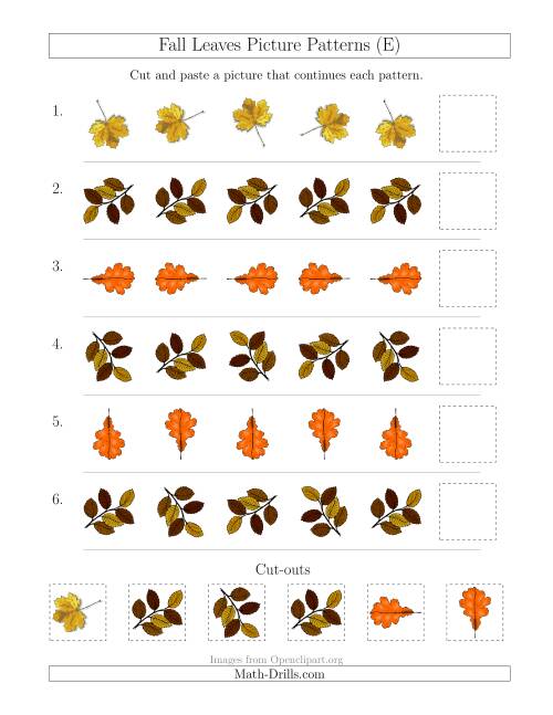 The Fall Leaves Picture Patterns with Rotation Attribute Only (E) Math Worksheet