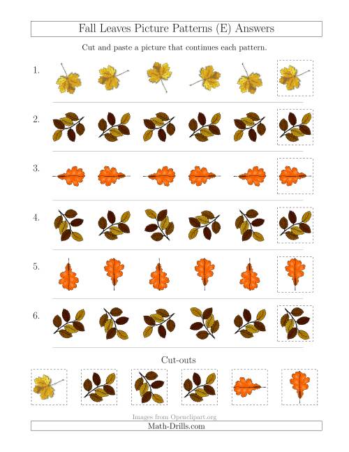 The Fall Leaves Picture Patterns with Rotation Attribute Only (E) Math Worksheet Page 2
