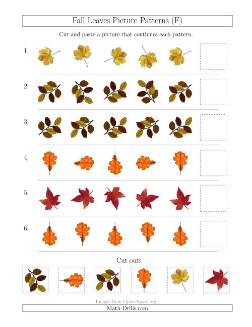 The Fall Leaves Picture Patterns with Rotation Attribute Only (F) Math Worksheet