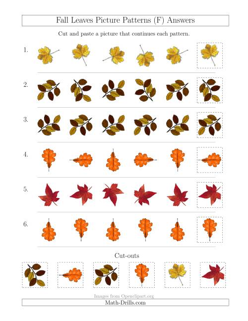 The Fall Leaves Picture Patterns with Rotation Attribute Only (F) Math Worksheet Page 2