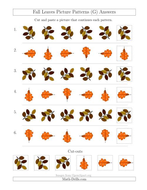 The Fall Leaves Picture Patterns with Rotation Attribute Only (G) Math Worksheet Page 2