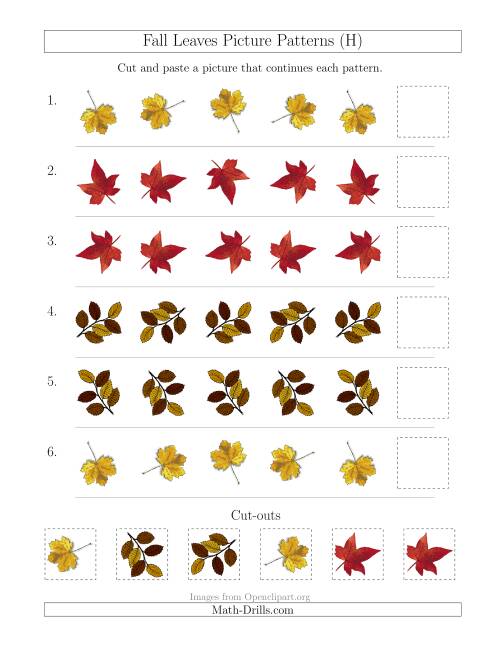 The Fall Leaves Picture Patterns with Rotation Attribute Only (H) Math Worksheet