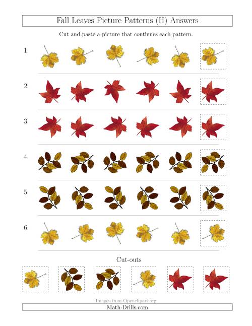The Fall Leaves Picture Patterns with Rotation Attribute Only (H) Math Worksheet Page 2