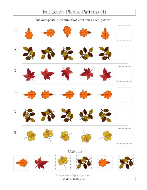 The Fall Leaves Picture Patterns with Rotation Attribute Only (J) Math Worksheet