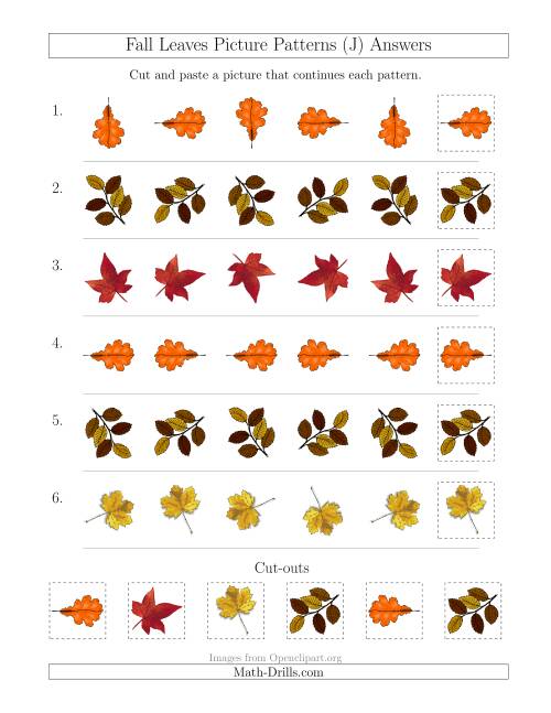 The Fall Leaves Picture Patterns with Rotation Attribute Only (J) Math Worksheet Page 2