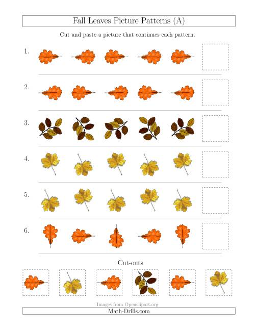 The Fall Leaves Picture Patterns with Rotation Attribute Only (All) Math Worksheet