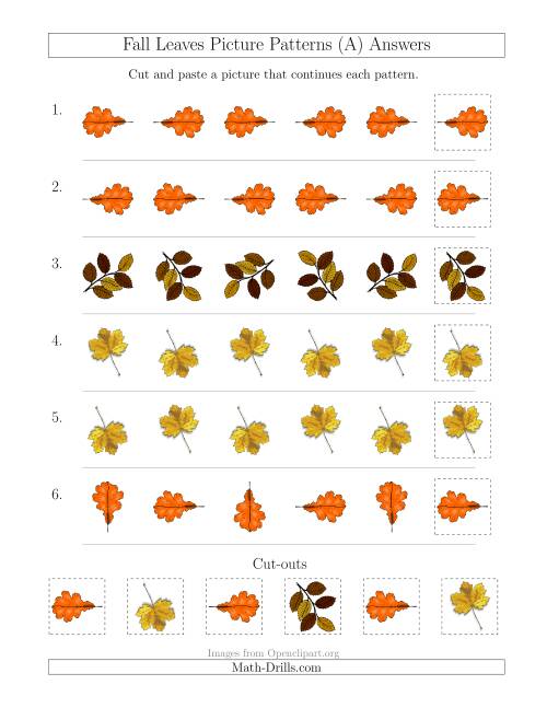The Fall Leaves Picture Patterns with Rotation Attribute Only (All) Math Worksheet Page 2