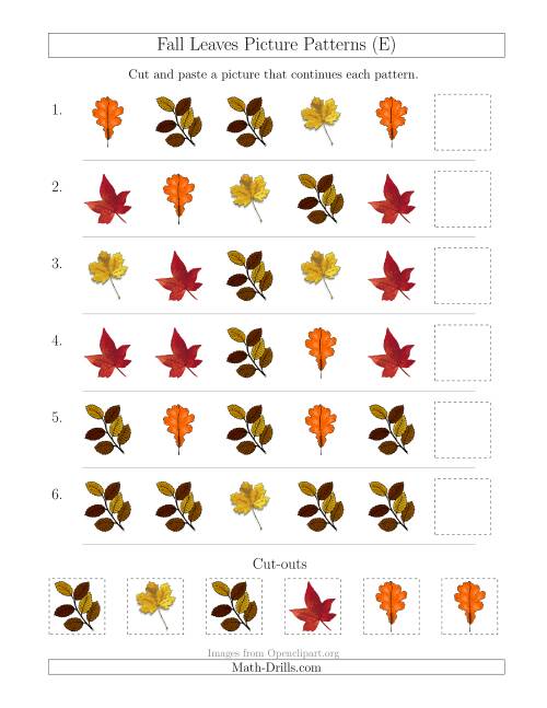 The Fall Leaves Picture Patterns with Shape Attribute Only (E) Math Worksheet