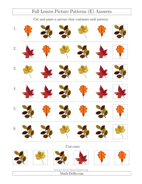 The Fall Leaves Picture Patterns with Shape Attribute Only (E) Math Worksheet Page 2
