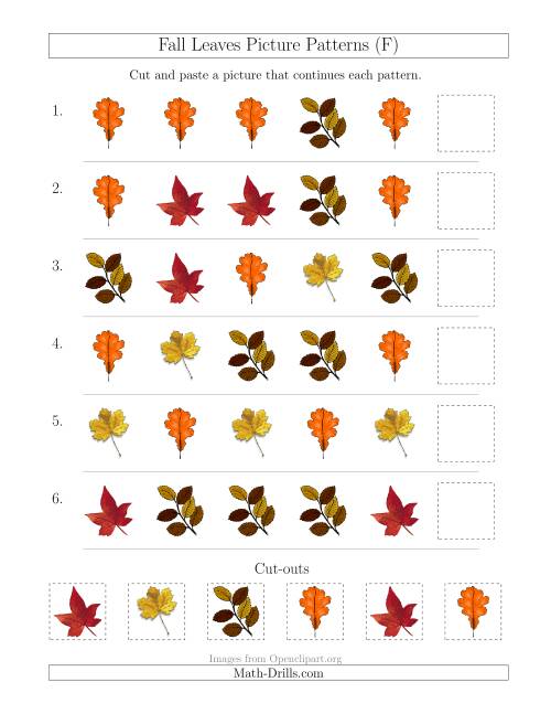 The Fall Leaves Picture Patterns with Shape Attribute Only (F) Math Worksheet
