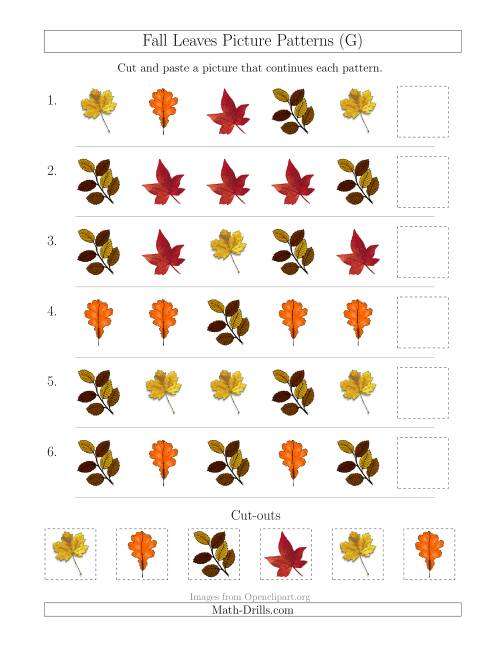 The Fall Leaves Picture Patterns with Shape Attribute Only (G) Math Worksheet