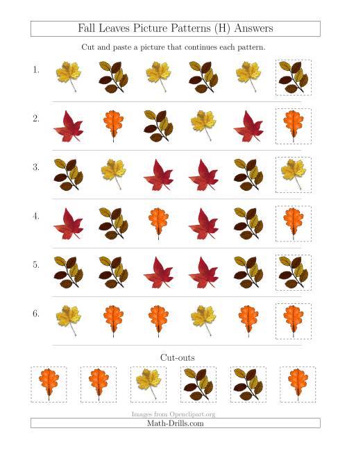 The Fall Leaves Picture Patterns with Shape Attribute Only (H) Math Worksheet Page 2