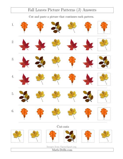 The Fall Leaves Picture Patterns with Shape Attribute Only (J) Math Worksheet Page 2