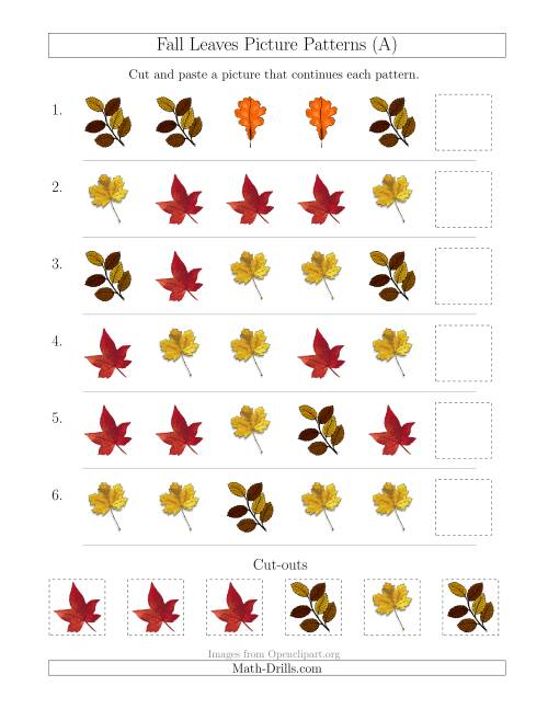 The Fall Leaves Picture Patterns with Shape Attribute Only (All) Math Worksheet