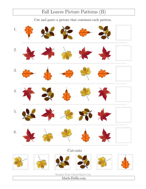 The Fall Leaves Picture Patterns with Shape and Rotation Attributes (B) Math Worksheet