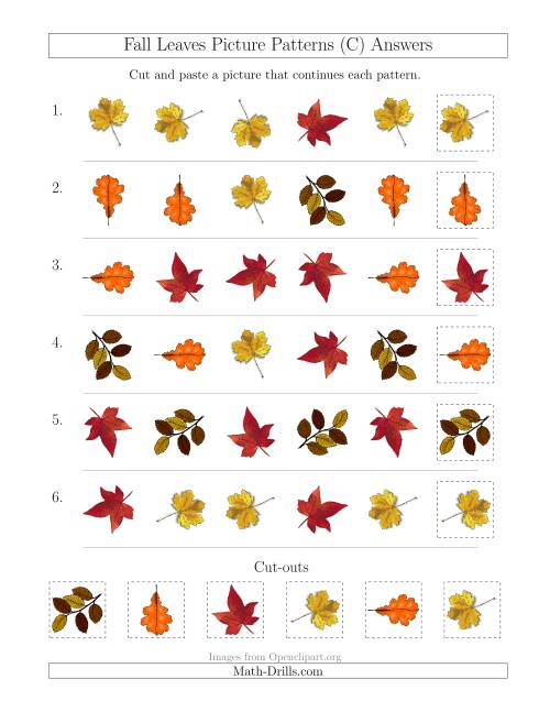The Fall Leaves Picture Patterns with Shape and Rotation Attributes (C) Math Worksheet Page 2