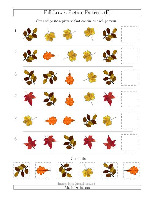 The Fall Leaves Picture Patterns with Shape and Rotation Attributes (E) Math Worksheet