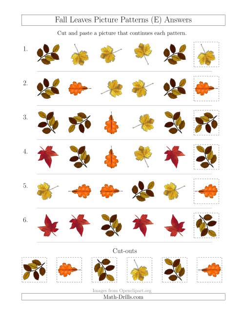 The Fall Leaves Picture Patterns with Shape and Rotation Attributes (E) Math Worksheet Page 2