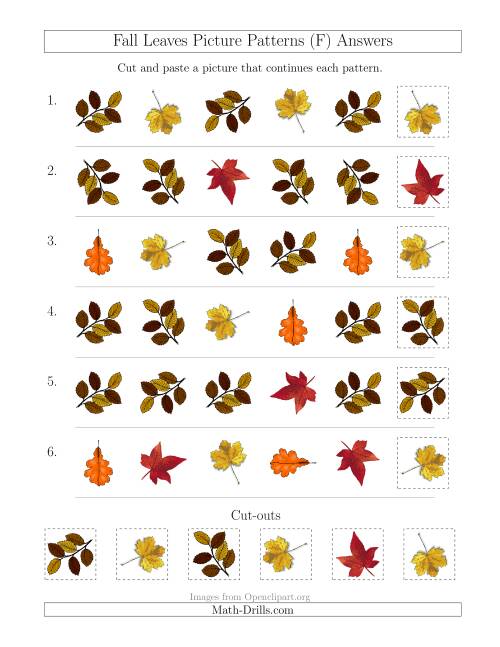 The Fall Leaves Picture Patterns with Shape and Rotation Attributes (F) Math Worksheet Page 2