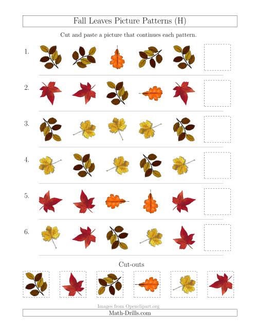 The Fall Leaves Picture Patterns with Shape and Rotation Attributes (H) Math Worksheet