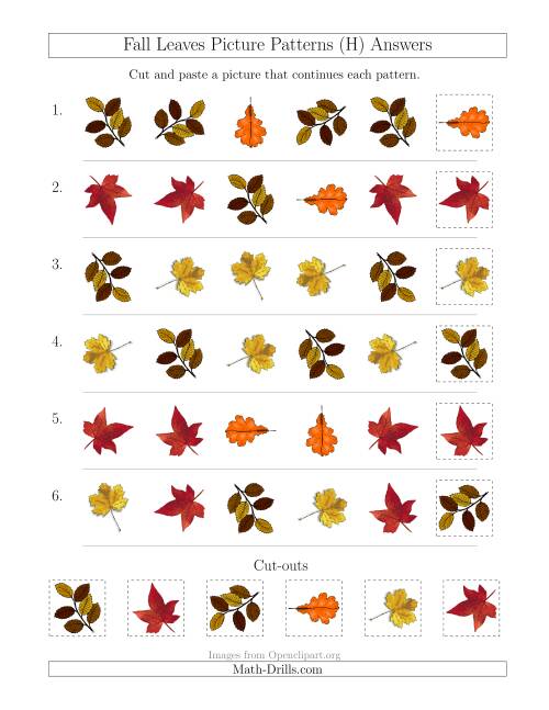 The Fall Leaves Picture Patterns with Shape and Rotation Attributes (H) Math Worksheet Page 2