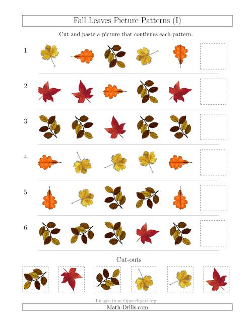 The Fall Leaves Picture Patterns with Shape and Rotation Attributes (I) Math Worksheet