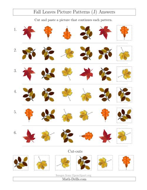 The Fall Leaves Picture Patterns with Shape and Rotation Attributes (J) Math Worksheet Page 2