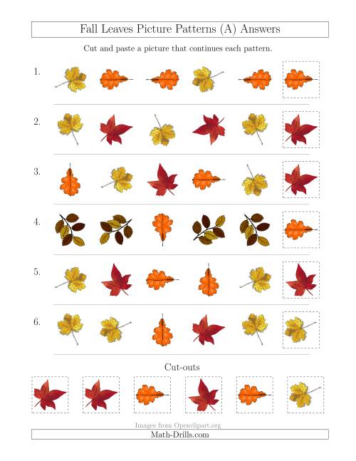 The Fall Leaves Picture Patterns with Shape and Rotation Attributes (All) Math Worksheet Page 2