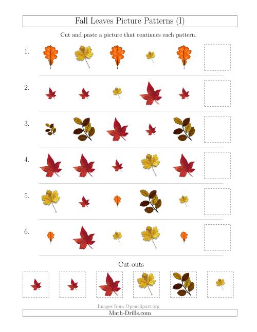The Fall Leaves Picture Patterns with Shape and Size Attributes (I) Math Worksheet