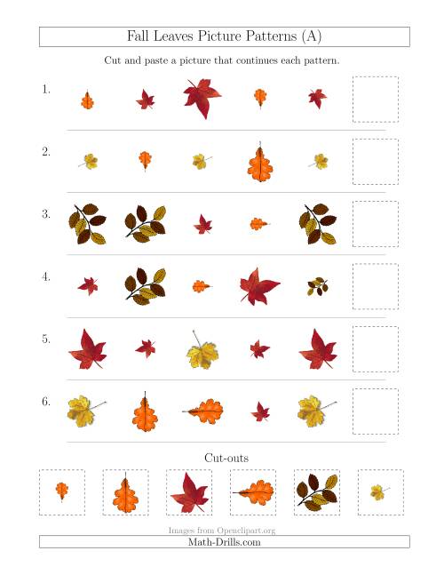 The Fall Leaves Picture Patterns with Shape, Size and Rotation Attributes (A) Math Worksheet