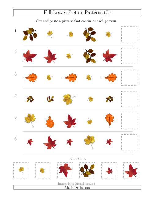 The Fall Leaves Picture Patterns with Shape, Size and Rotation Attributes (C) Math Worksheet