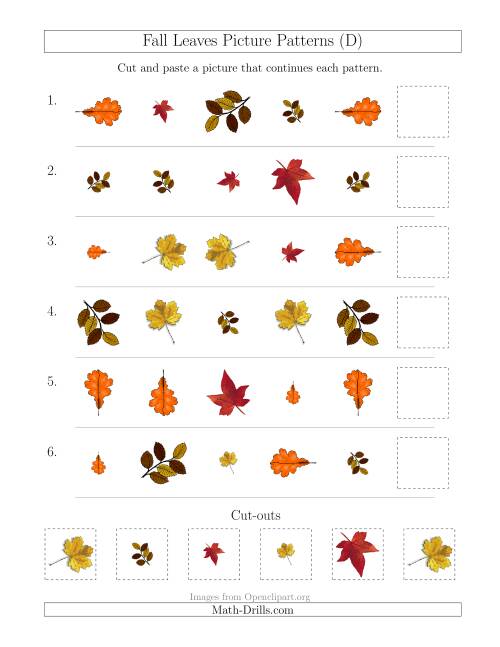The Fall Leaves Picture Patterns with Shape, Size and Rotation Attributes (D) Math Worksheet