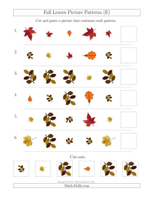 The Fall Leaves Picture Patterns with Shape, Size and Rotation Attributes (E) Math Worksheet