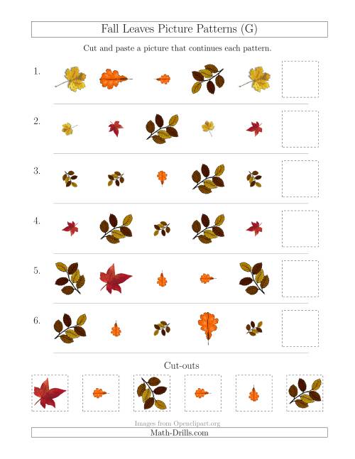 The Fall Leaves Picture Patterns with Shape, Size and Rotation Attributes (G) Math Worksheet