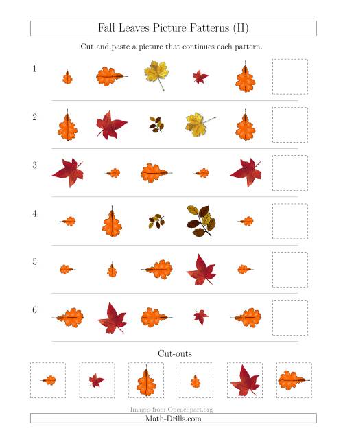 The Fall Leaves Picture Patterns with Shape, Size and Rotation Attributes (H) Math Worksheet