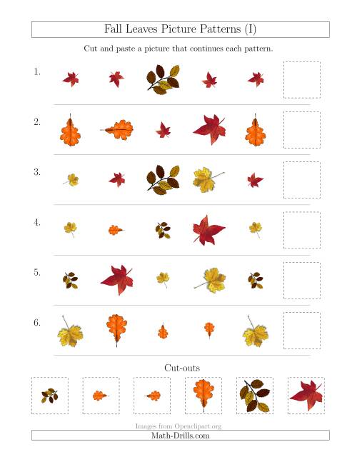 The Fall Leaves Picture Patterns with Shape, Size and Rotation Attributes (I) Math Worksheet