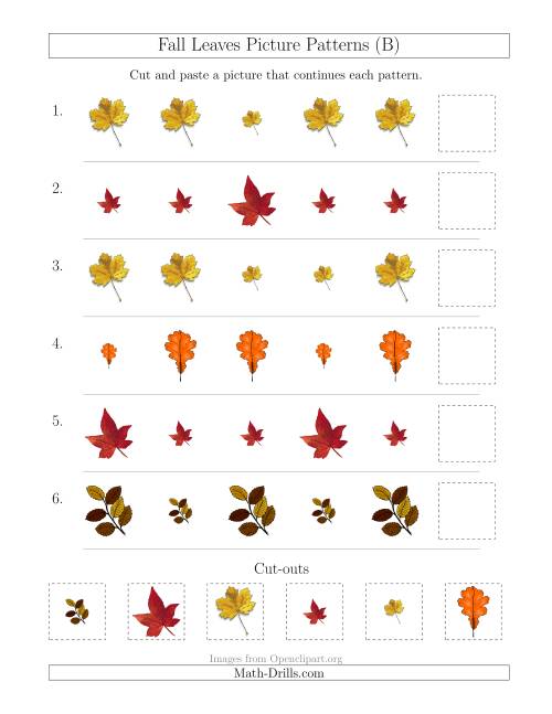 The Fall Leaves Picture Patterns with Size Attribute Only (B) Math Worksheet