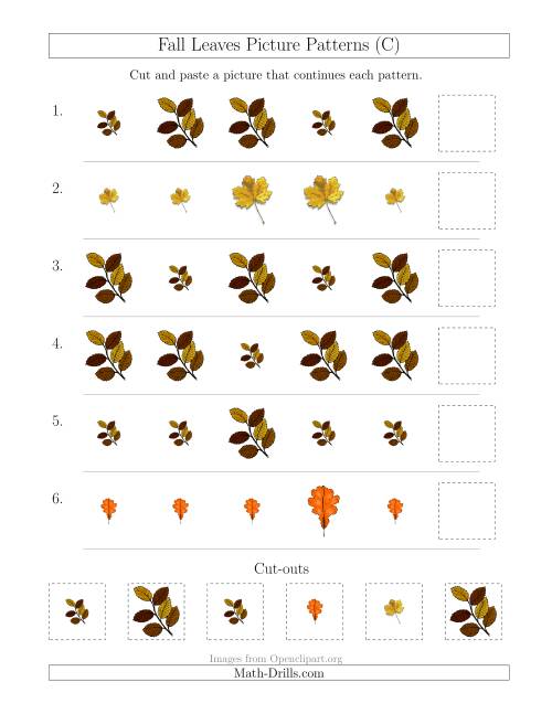 The Fall Leaves Picture Patterns with Size Attribute Only (C) Math Worksheet