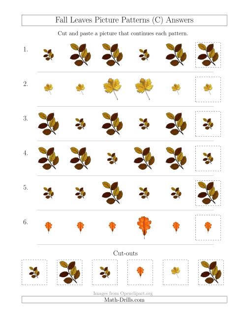 The Fall Leaves Picture Patterns with Size Attribute Only (C) Math Worksheet Page 2