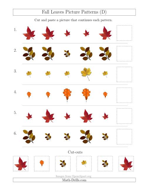 The Fall Leaves Picture Patterns with Size Attribute Only (D) Math Worksheet
