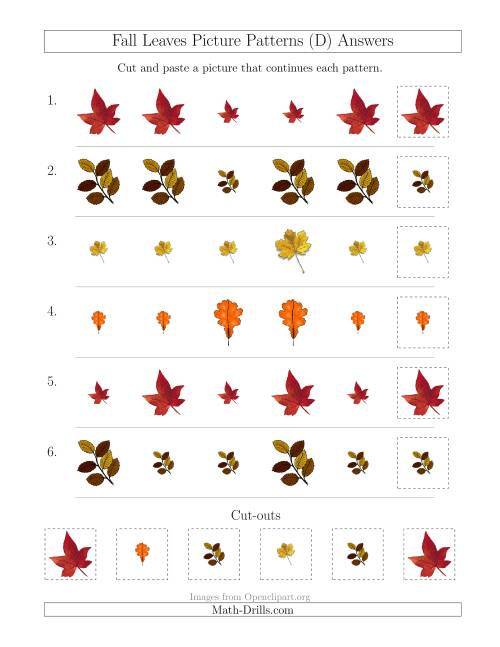 The Fall Leaves Picture Patterns with Size Attribute Only (D) Math Worksheet Page 2