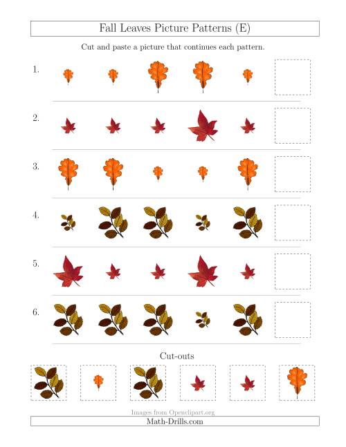 The Fall Leaves Picture Patterns with Size Attribute Only (E) Math Worksheet