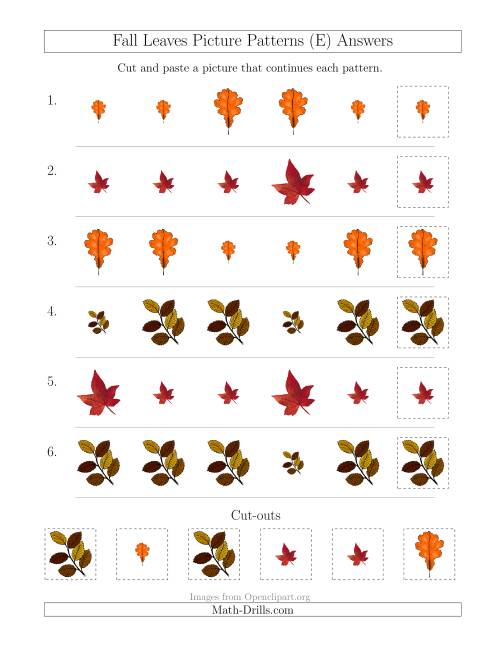 The Fall Leaves Picture Patterns with Size Attribute Only (E) Math Worksheet Page 2