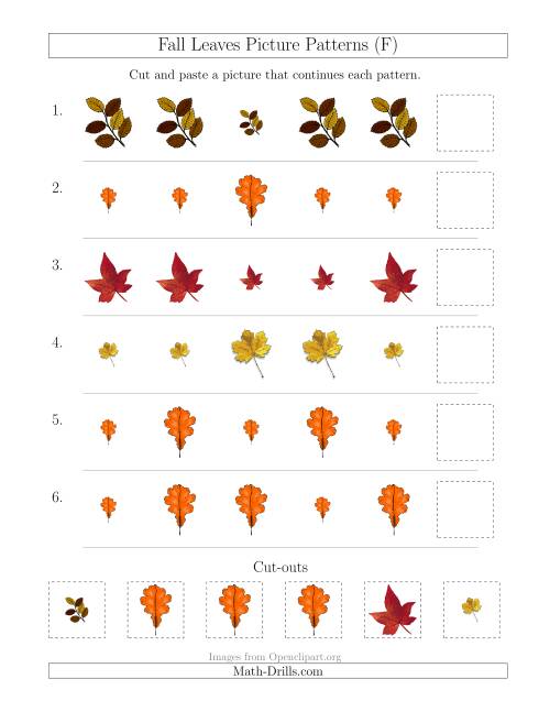 The Fall Leaves Picture Patterns with Size Attribute Only (F) Math Worksheet