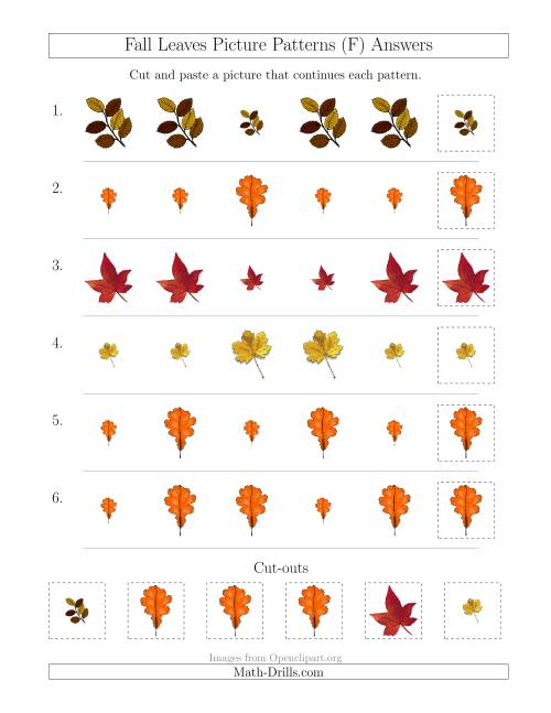 The Fall Leaves Picture Patterns with Size Attribute Only (F) Math Worksheet Page 2