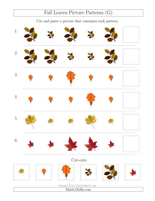 The Fall Leaves Picture Patterns with Size Attribute Only (G) Math Worksheet