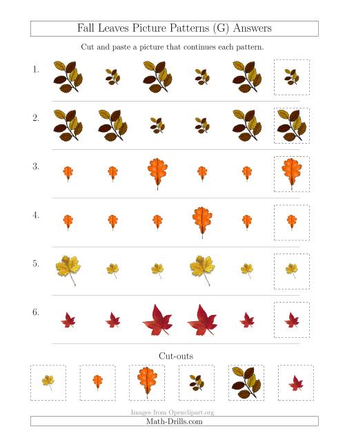 The Fall Leaves Picture Patterns with Size Attribute Only (G) Math Worksheet Page 2