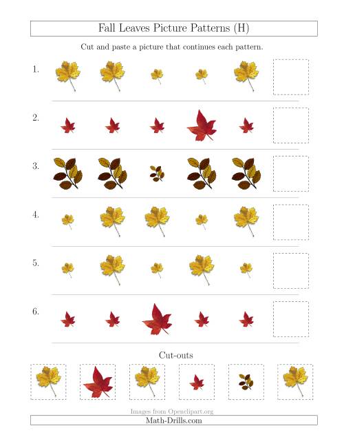 The Fall Leaves Picture Patterns with Size Attribute Only (H) Math Worksheet