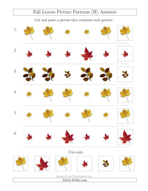 The Fall Leaves Picture Patterns with Size Attribute Only (H) Math Worksheet Page 2