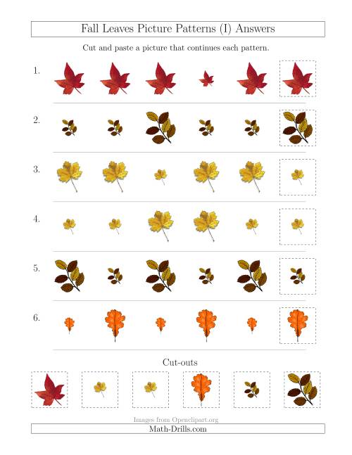 The Fall Leaves Picture Patterns with Size Attribute Only (I) Math Worksheet Page 2